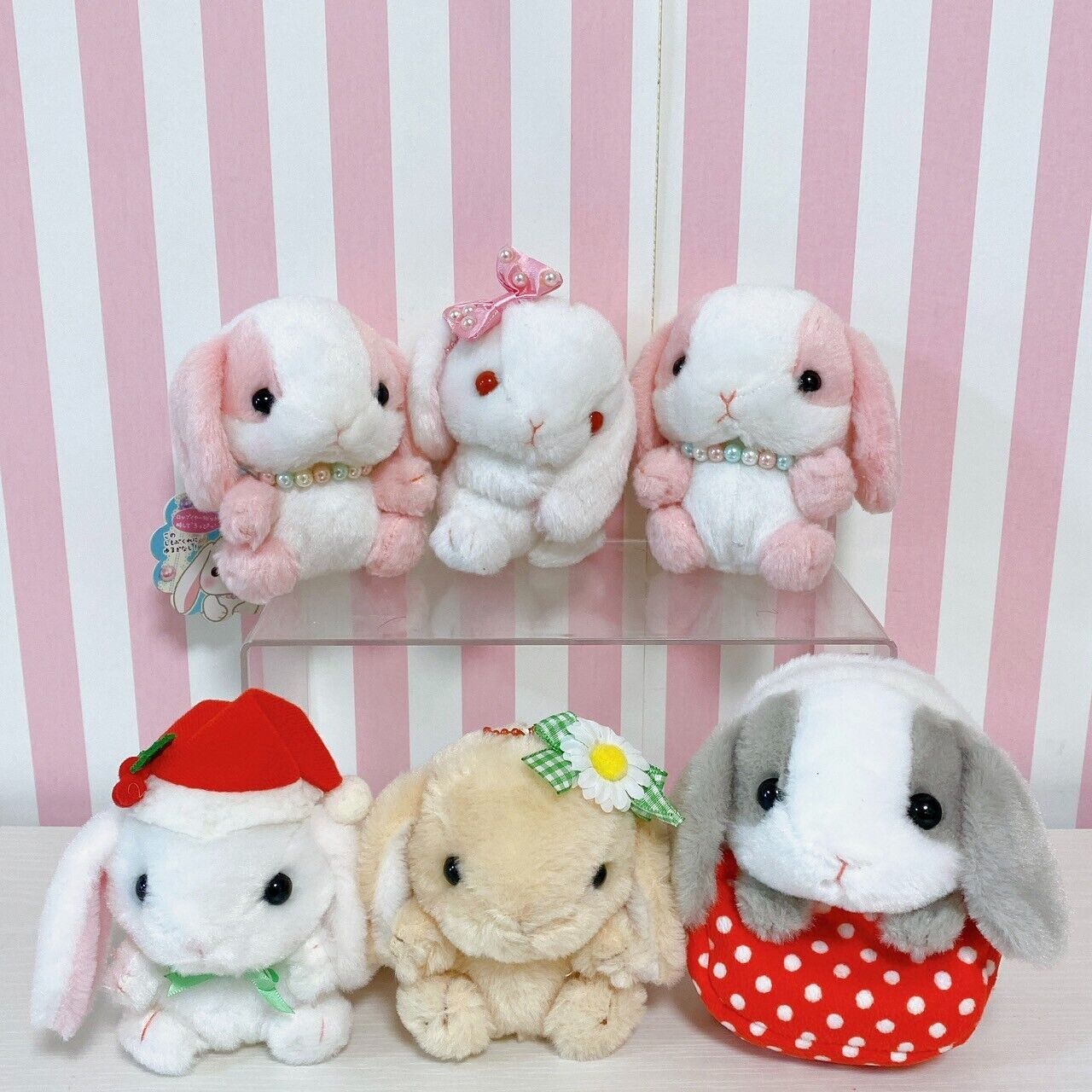 Poteusa Loppy Mini Plush Set 6 Soft Stuffed Toy Doll Fluffy Mascot Rabbit Pink