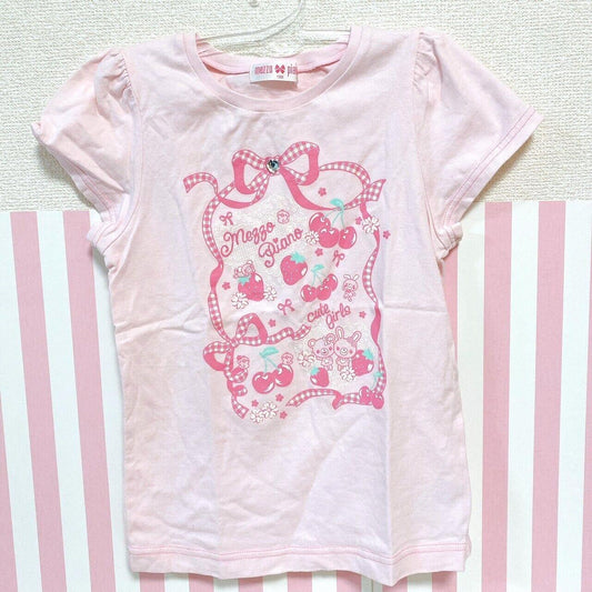 Mezzo Piano Kids T-shirt 130cm Pink Cherry Ribbon Pink Strawberry Rabbit Bear