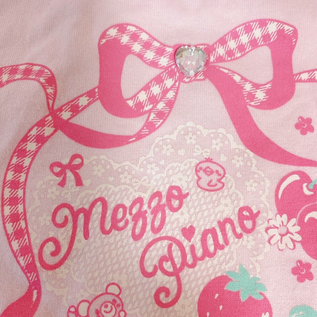 Mezzo Piano Kids T-shirt 130cm Pink Cherry Ribbon Pink Strawberry Rabbit Bear