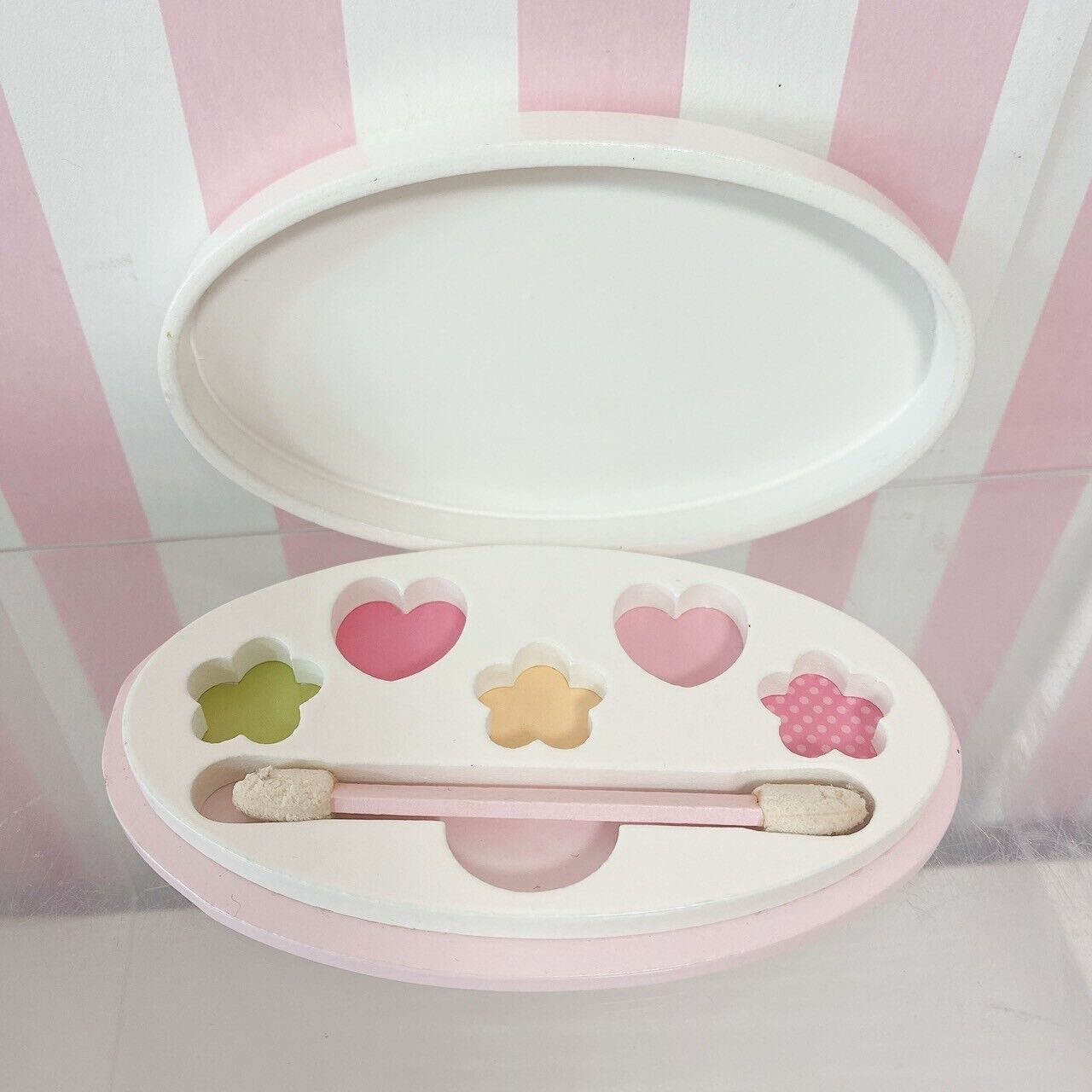 Mother Garden Wooden Makeup Set Strawberry Pink Dot Pouch Brush Lip Pallet Rare