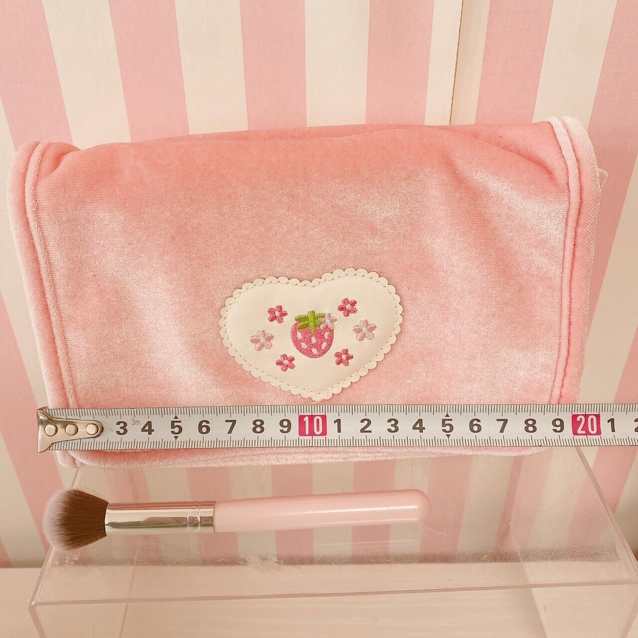 Mother Garden Wooden Makeup Set Strawberry Pink Dot Pouch Brush Lip Pallet Rare