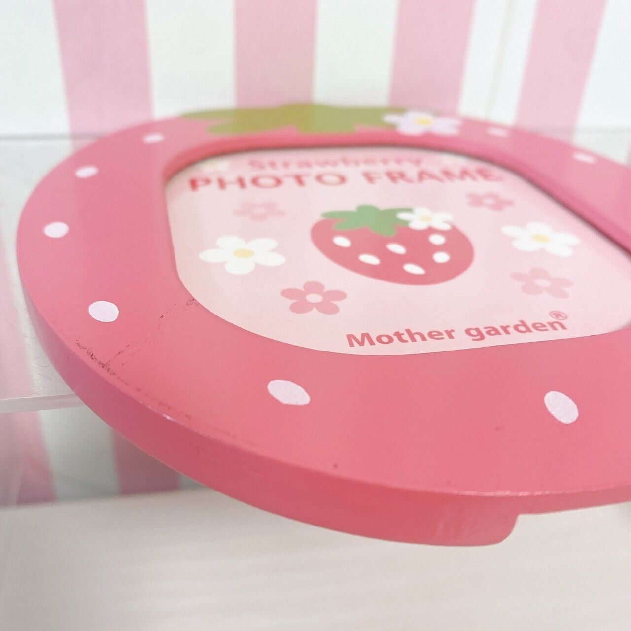 Mother Garden Photo Frame Hand Mirror Set 2 Pink Strawberry Dot Flower Kawaii