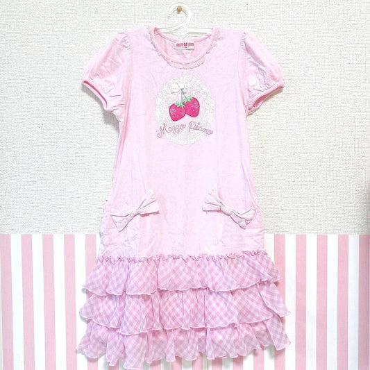 Mezzo Piano One Piece 140cm Pink Strawberry Frill Ribbon Short Sleeve Plaid Rare