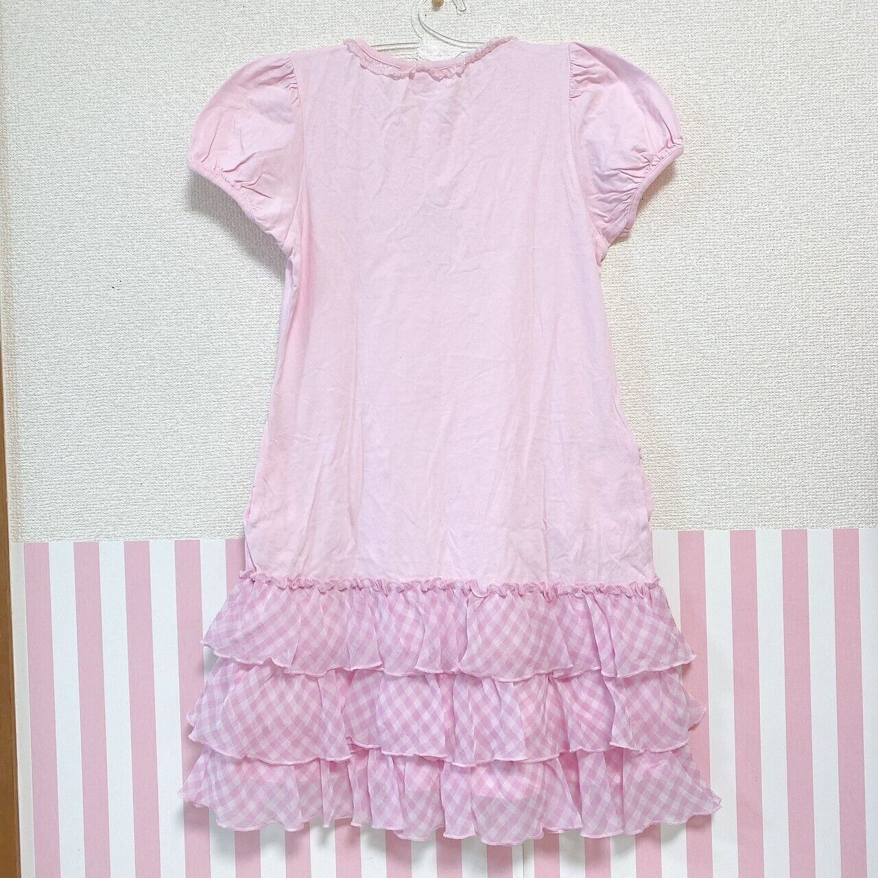 Mezzo Piano One Piece 140cm Pink Strawberry Frill Ribbon Short Sleeve Plaid Rare