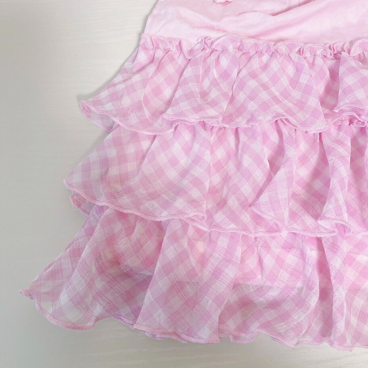 Mezzo Piano One Piece 140cm Pink Strawberry Frill Ribbon Short Sleeve Plaid Rare