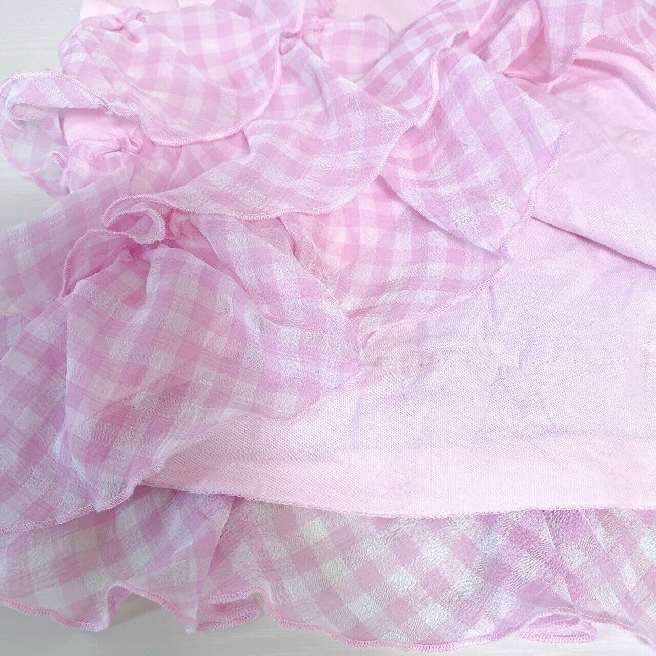 Mezzo Piano One Piece 140cm Pink Strawberry Frill Ribbon Short Sleeve Plaid Rare