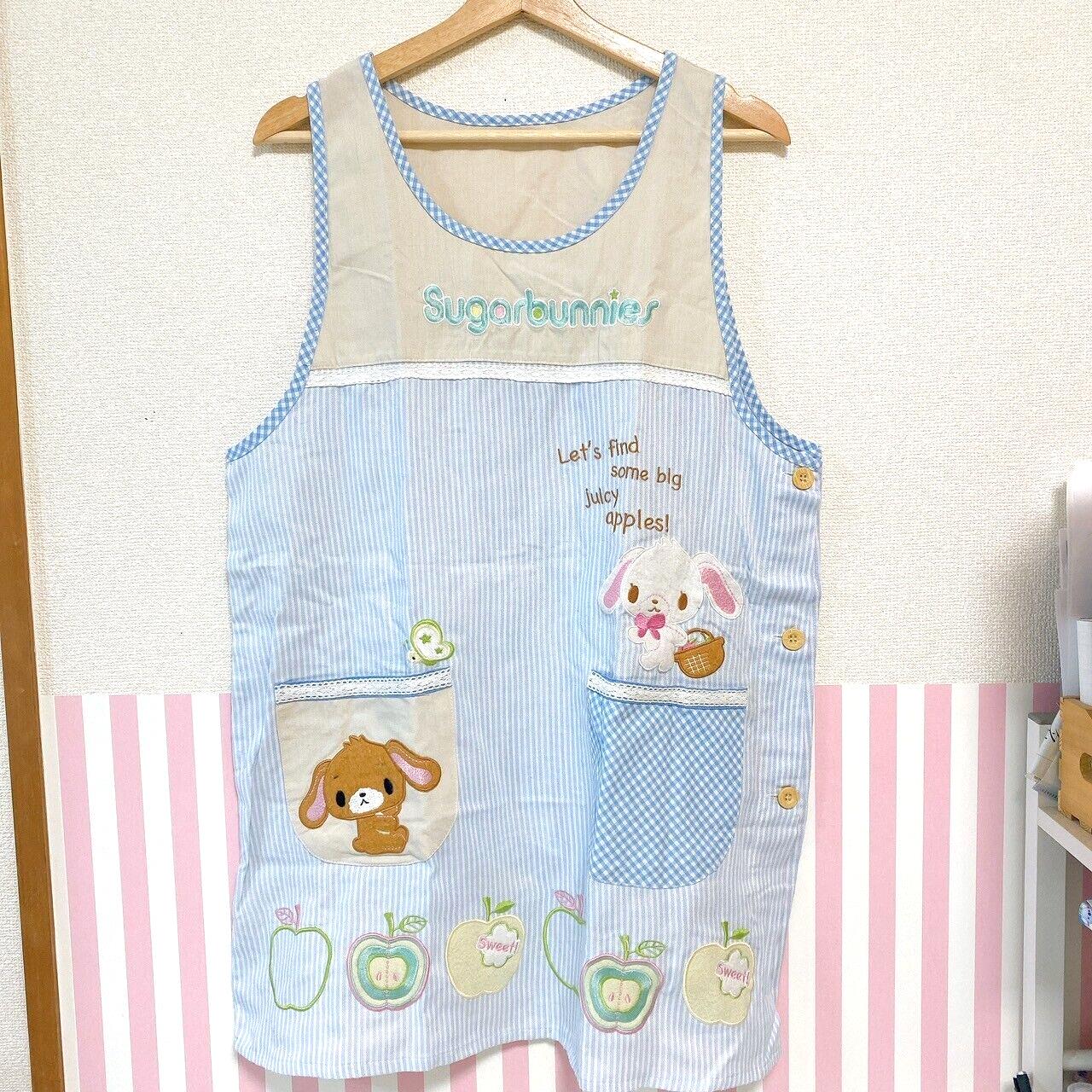 Sanrio Sugarbunnies Bunnies Apron Smock Blue Apple Stripe Plaid Shirousa Kurousa