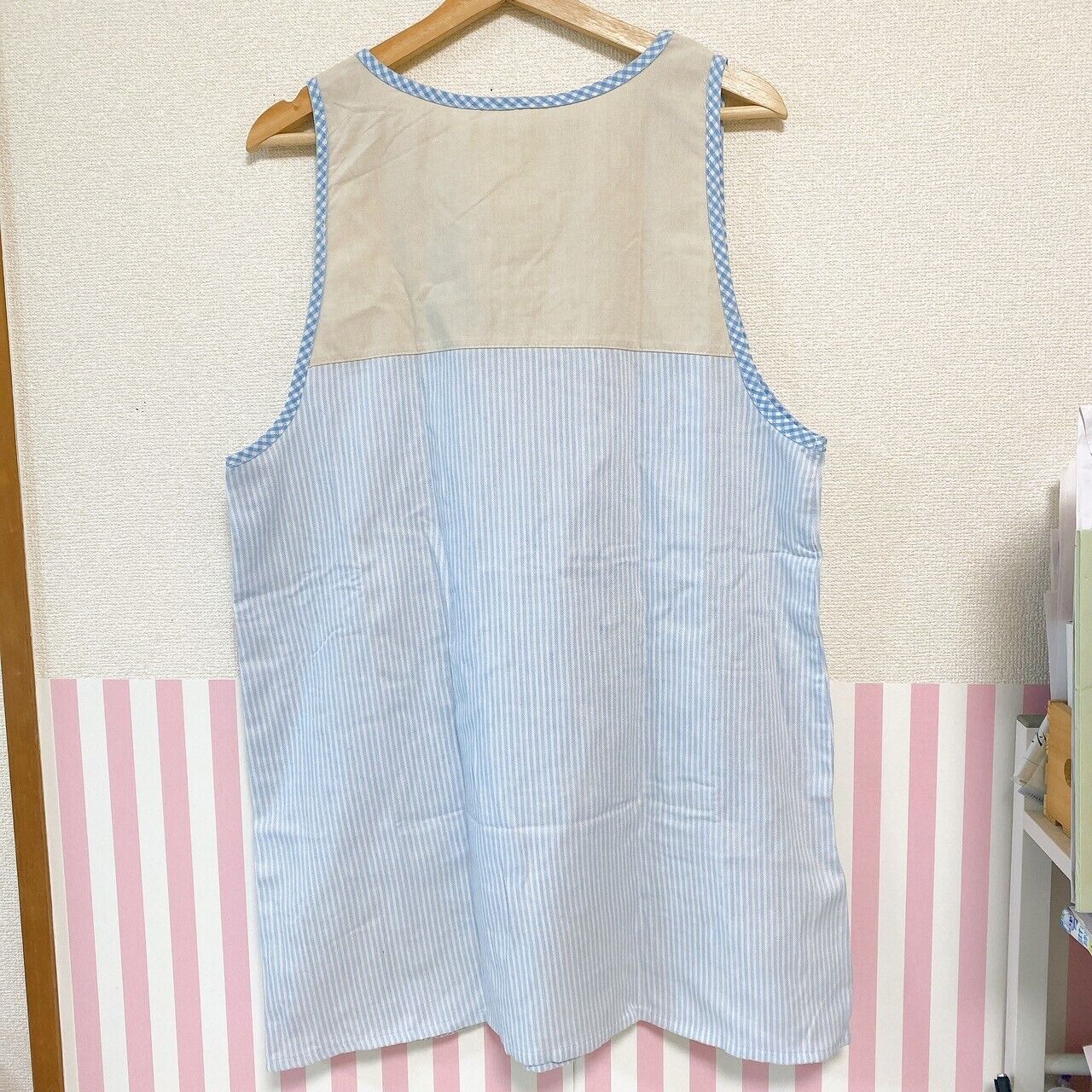 Sanrio Sugarbunnies Bunnies Apron Smock Blue Apple Stripe Plaid Shirousa Kurousa