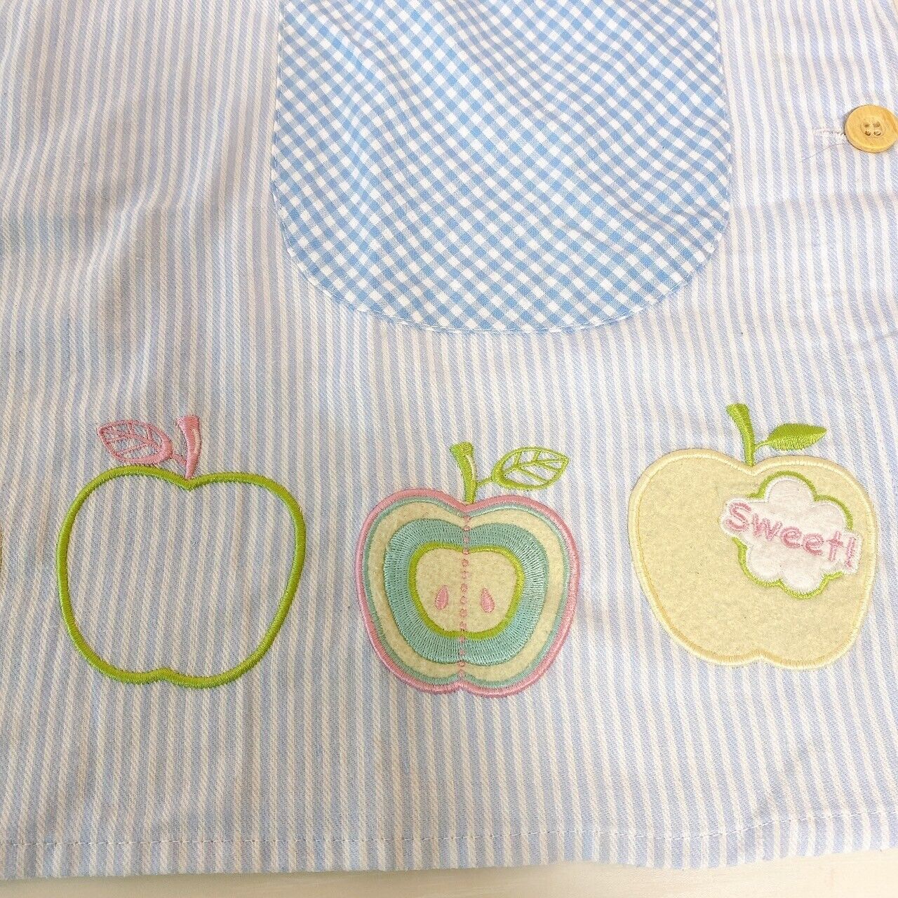 Sanrio Sugarbunnies Bunnies Apron Smock Blue Apple Stripe Plaid Shirousa Kurousa