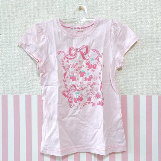 Mezzo Piano T-shirt Tops 140cm Pink Ribbon Strawberry Cherry Lace Kawaii Rare