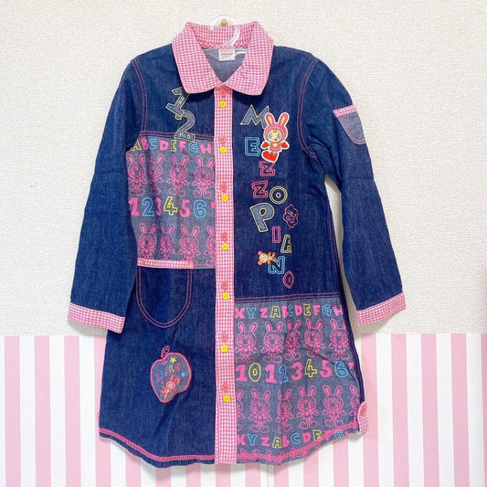 Mezzo Piano Denim Shirt One Piece Long Sleeve 120cm Pink Plaid Berrie-chan Heart