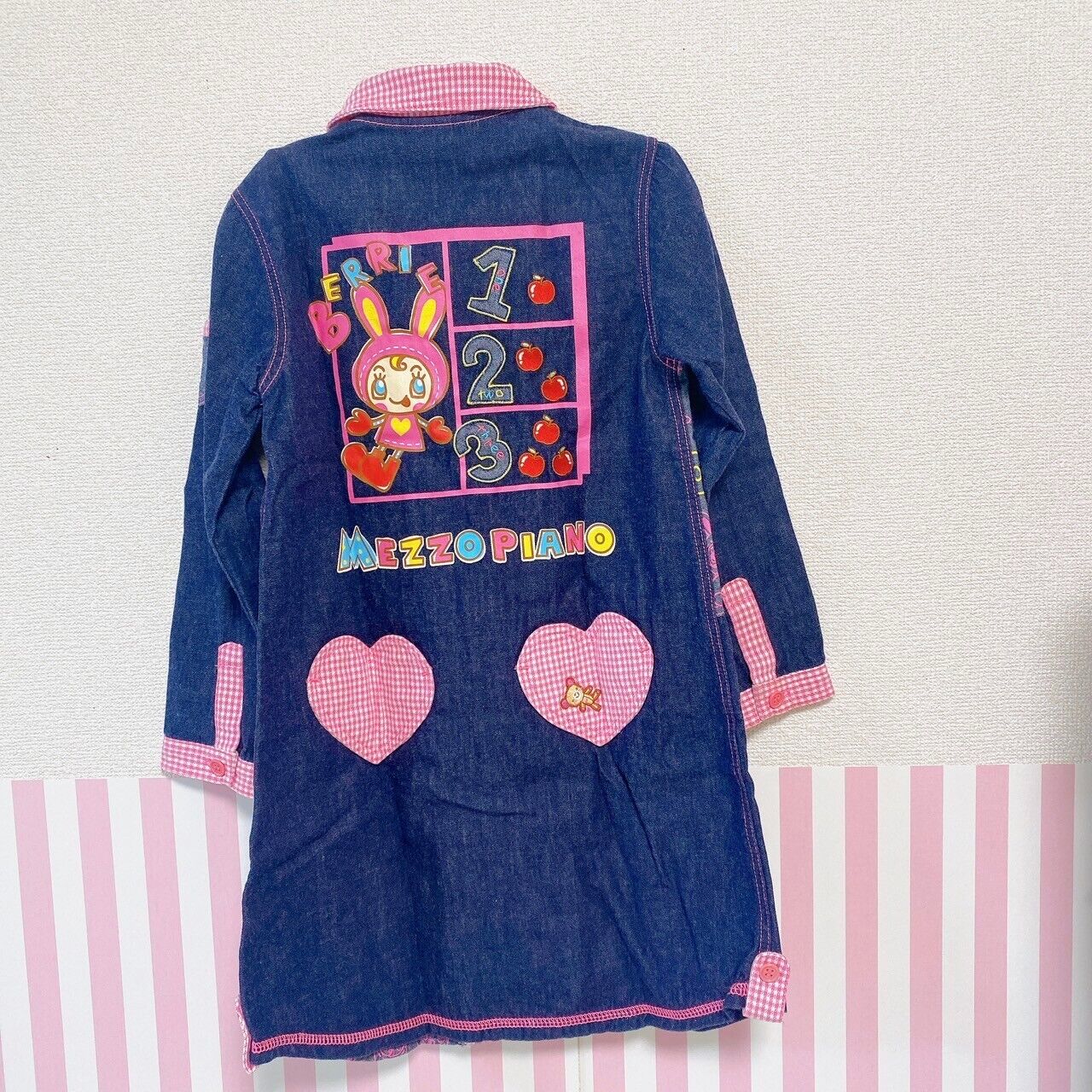 Mezzo Piano Denim Shirt One Piece Long Sleeve 120cm Pink Plaid Berrie-chan Heart