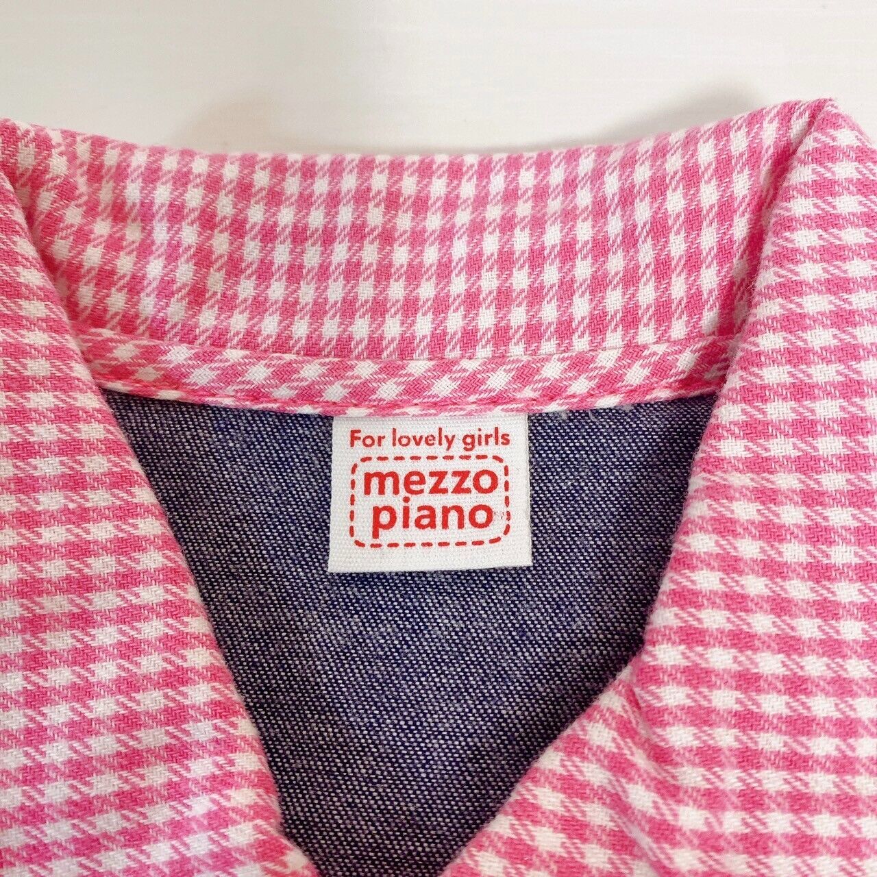 Mezzo Piano Denim Shirt One Piece Long Sleeve 120cm Pink Plaid Berrie-chan Heart