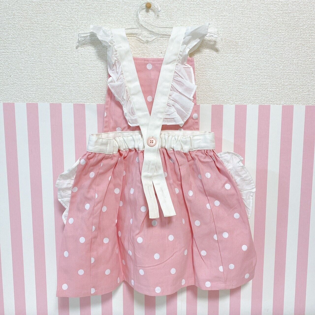 Mother Garden Apron Strawberry Pink Blue 90 110 cm Frill Ribbon Flower Pocket