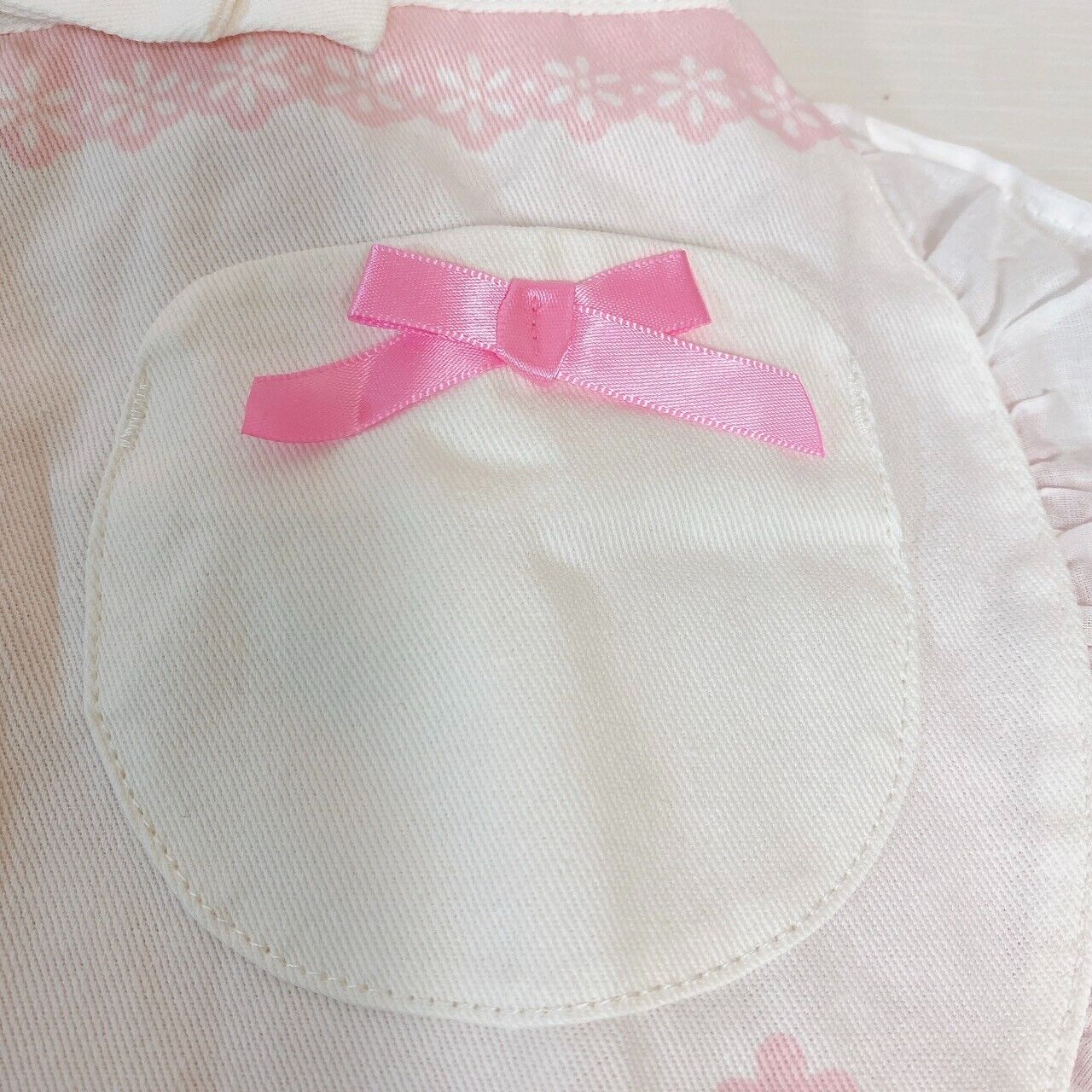 Mother Garden Apron Strawberry Pink Blue 90 110 cm Frill Ribbon Flower Pocket