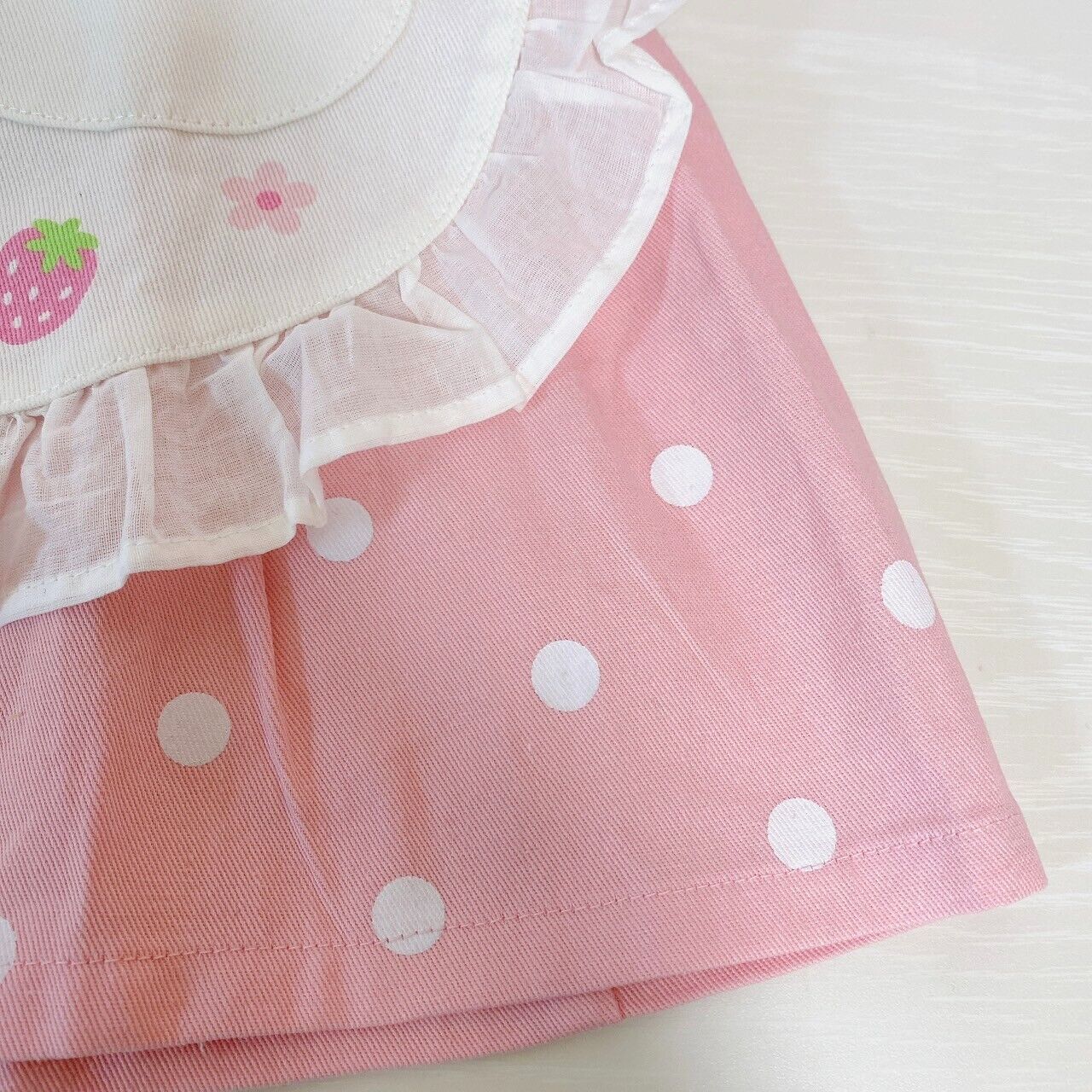 Mother Garden Apron Strawberry Pink Blue 90 110 cm Frill Ribbon Flower Pocket