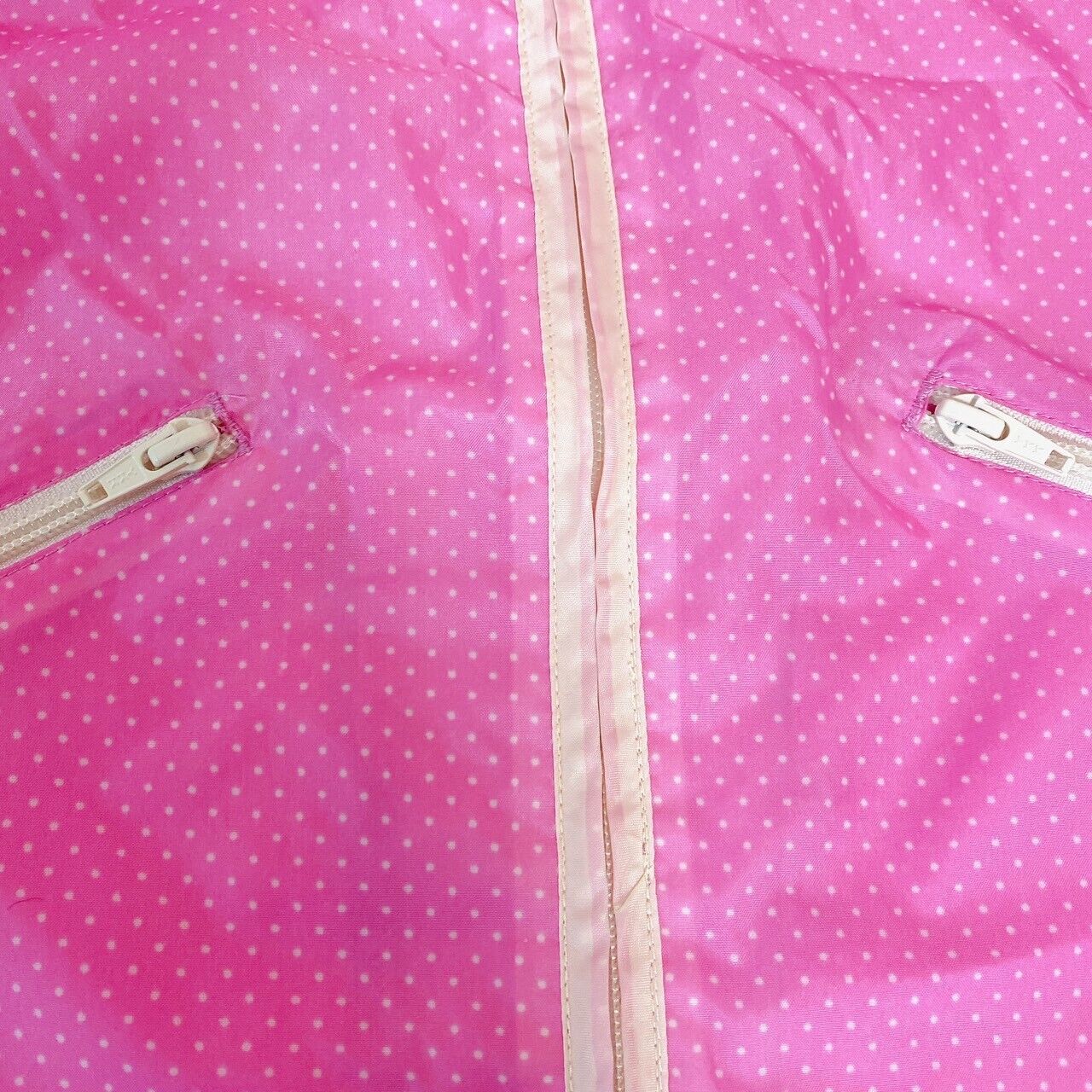 Mother Garden Jumper Cloth Adult Size Pink Cherry Nylon dot pattern Zipper Rare