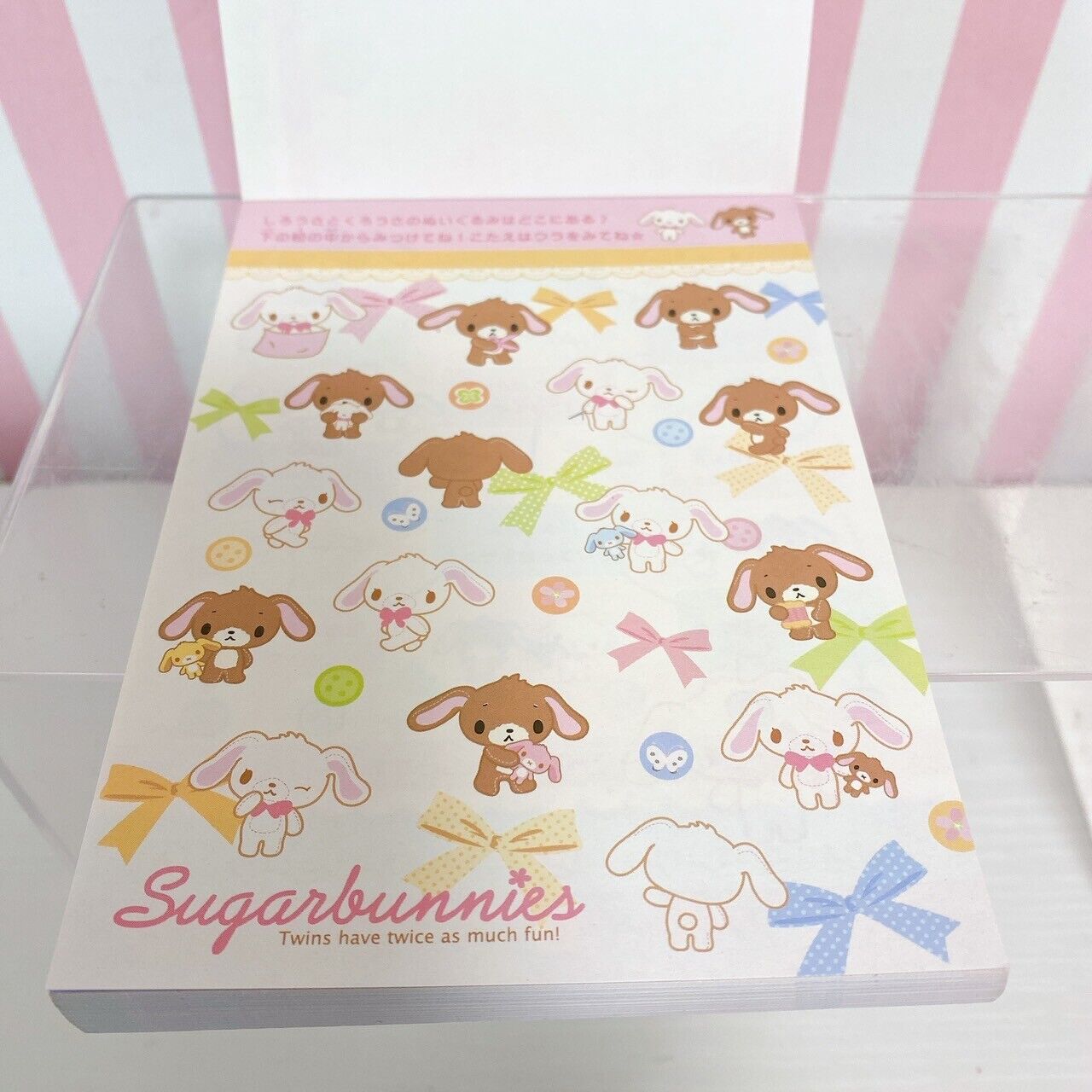 Sanrio Sugar Bunnies Shirousa Kurousa Stationery Memo Notepad Ribbon Sweets Rare