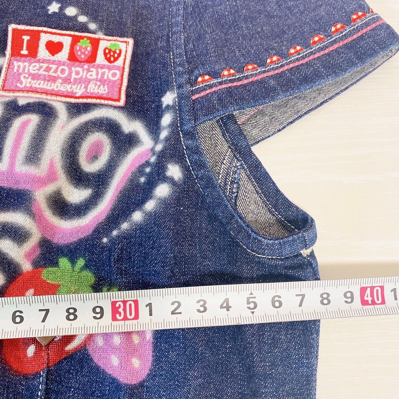 Mezzo Piano Dress 140 Denim Strawberry Heart Frill Sparkling Fruit Kawaii Rare