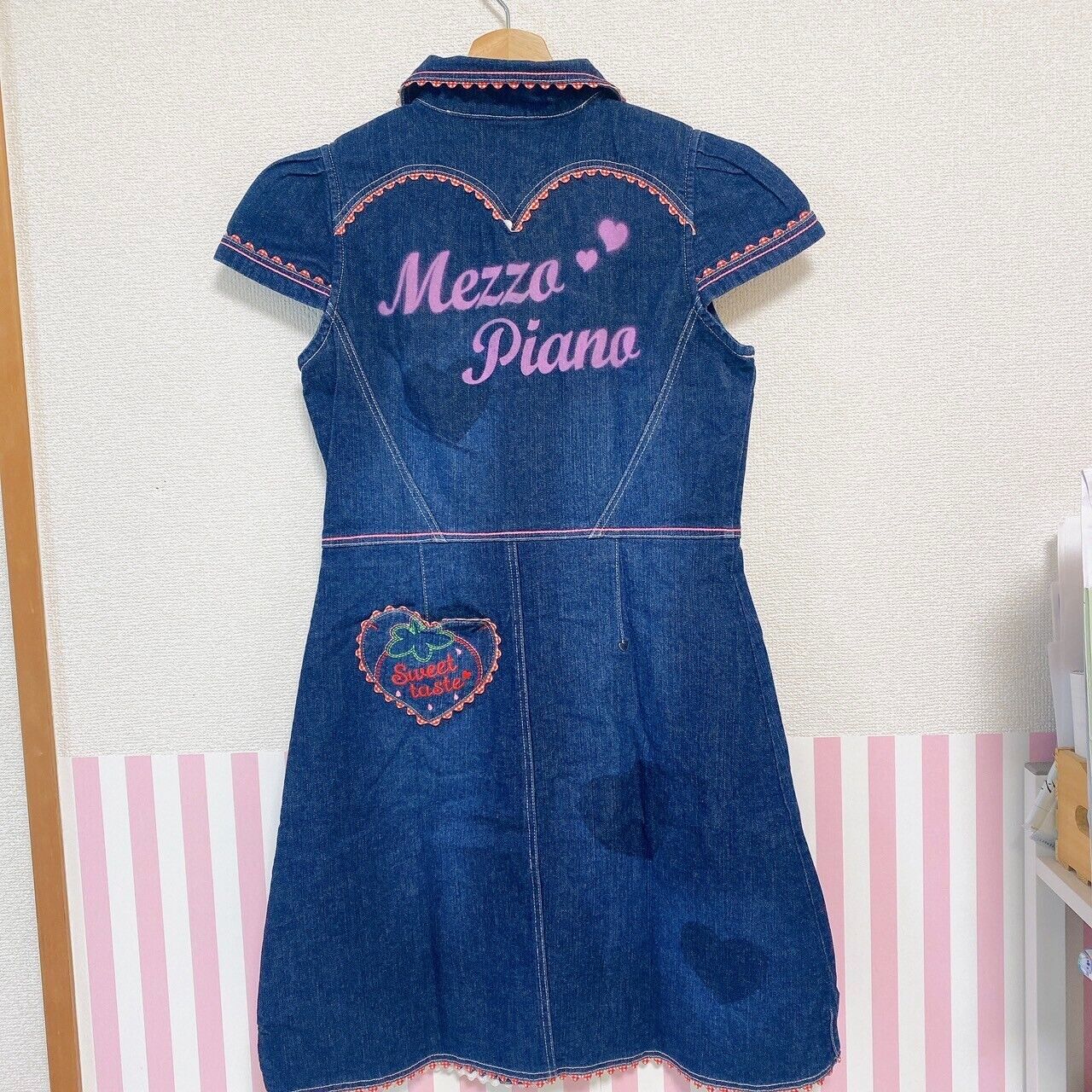 Mezzo Piano Dress 140 Denim Strawberry Heart Frill Sparkling Fruit Kawaii Rare