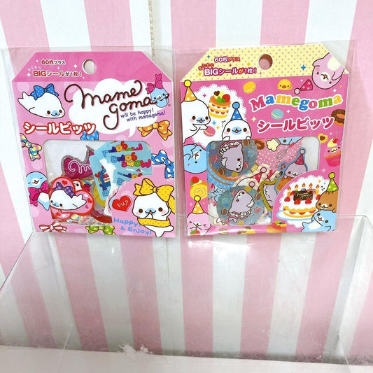 San-X Mamegoma Sticker Set 2 Stationery Sea Animal Seal Bits Pink Ribbon Kawaii