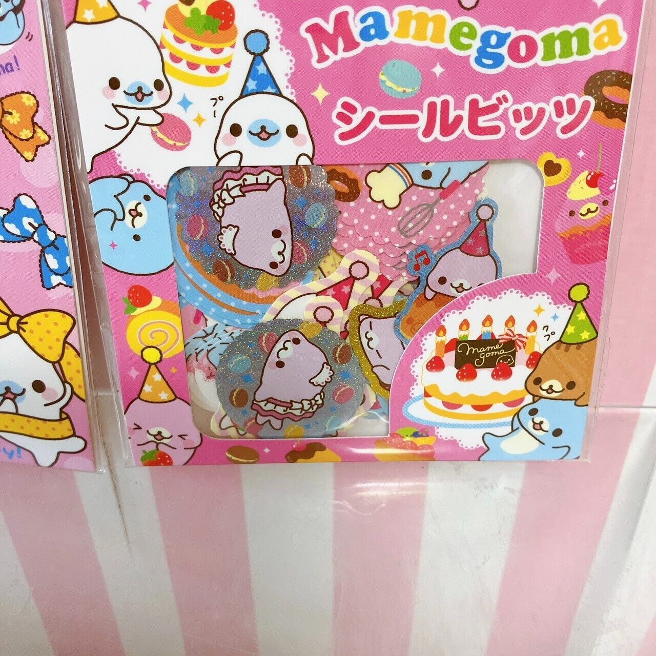 San-X Mamegoma Sticker Set 2 Stationery Sea Animal Seal Bits Pink Ribbon Kawaii