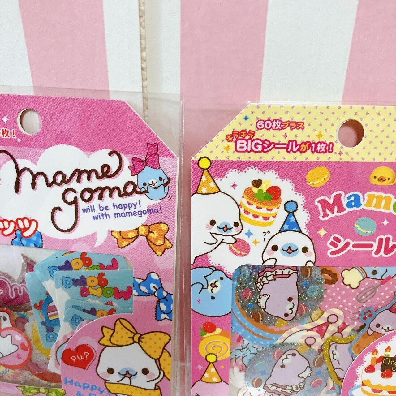 San-X Mamegoma Sticker Set 2 Stationery Sea Animal Seal Bits Pink Ribbon Kawaii