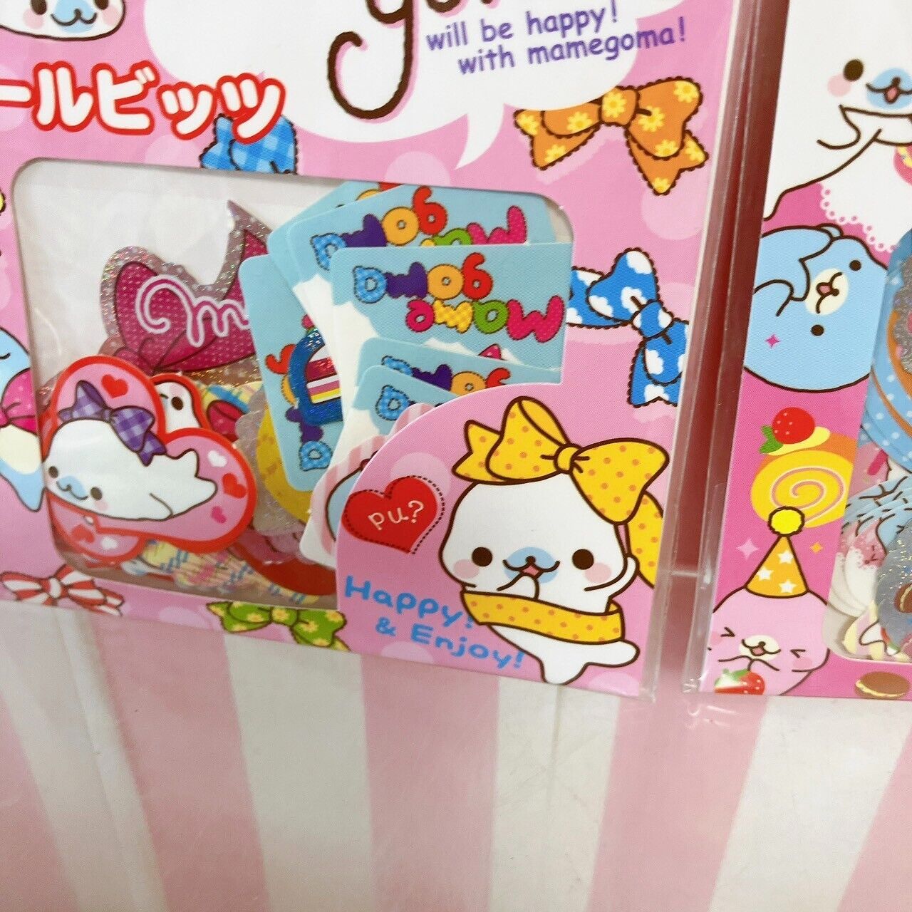 San-X Mamegoma Sticker Set 2 Stationery Sea Animal Seal Bits Pink Ribbon Kawaii