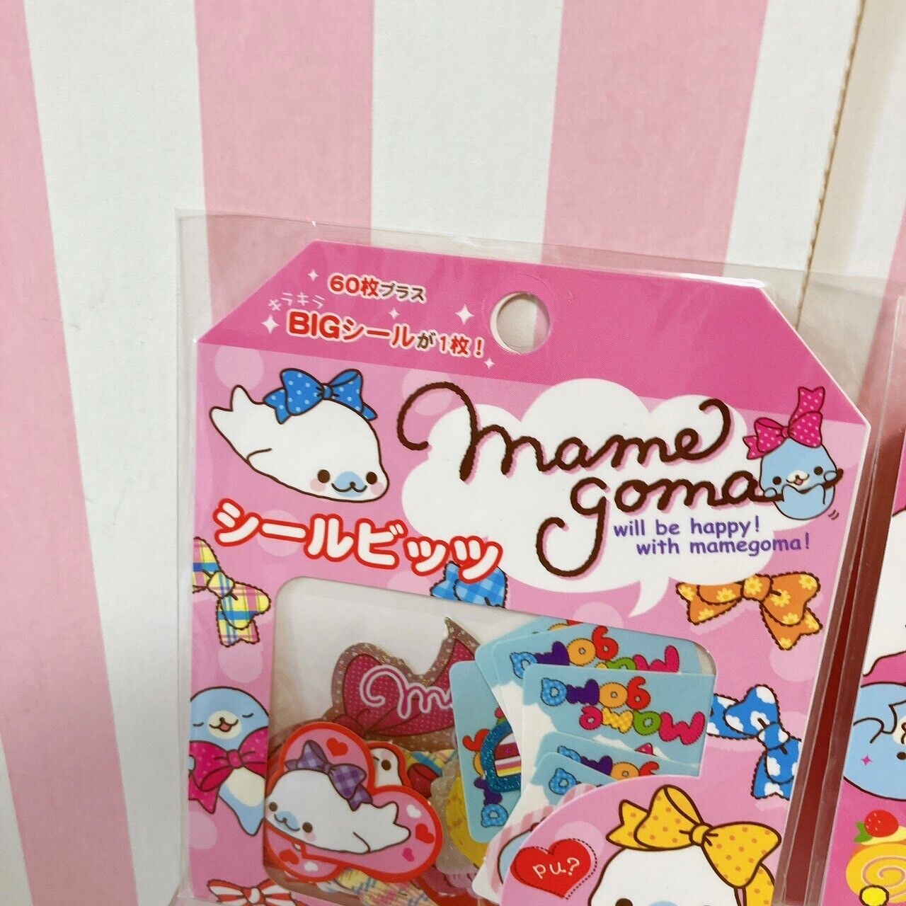 San-X Mamegoma Sticker Set 2 Stationery Sea Animal Seal Bits Pink Ribbon Kawaii