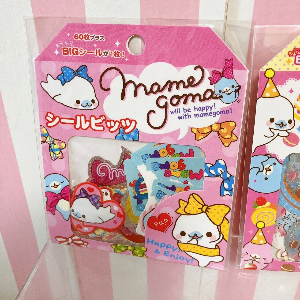 San-X Mamegoma Sticker Set 2 Stationery Sea Animal Seal Bits Pink Ribbon Kawaii