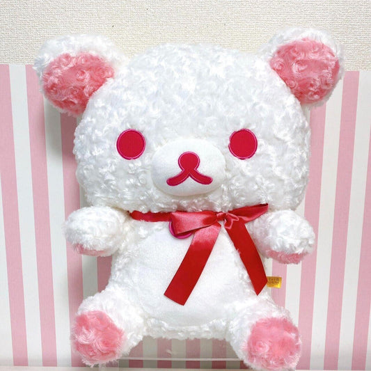 San-x Rilakkuma Korilakkuma Plush Soft Stuffed Toy White Rose Boa Ribbon Pink