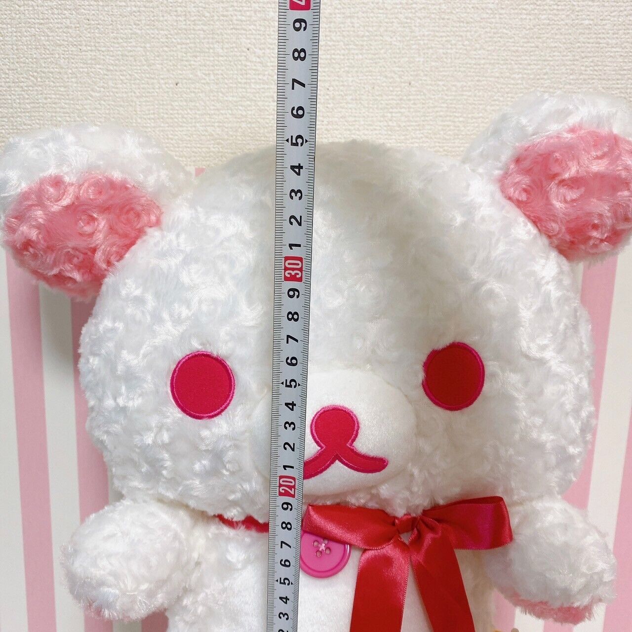 San-x Rilakkuma Korilakkuma Plush Soft Stuffed Toy White Rose Boa Ribbon Pink