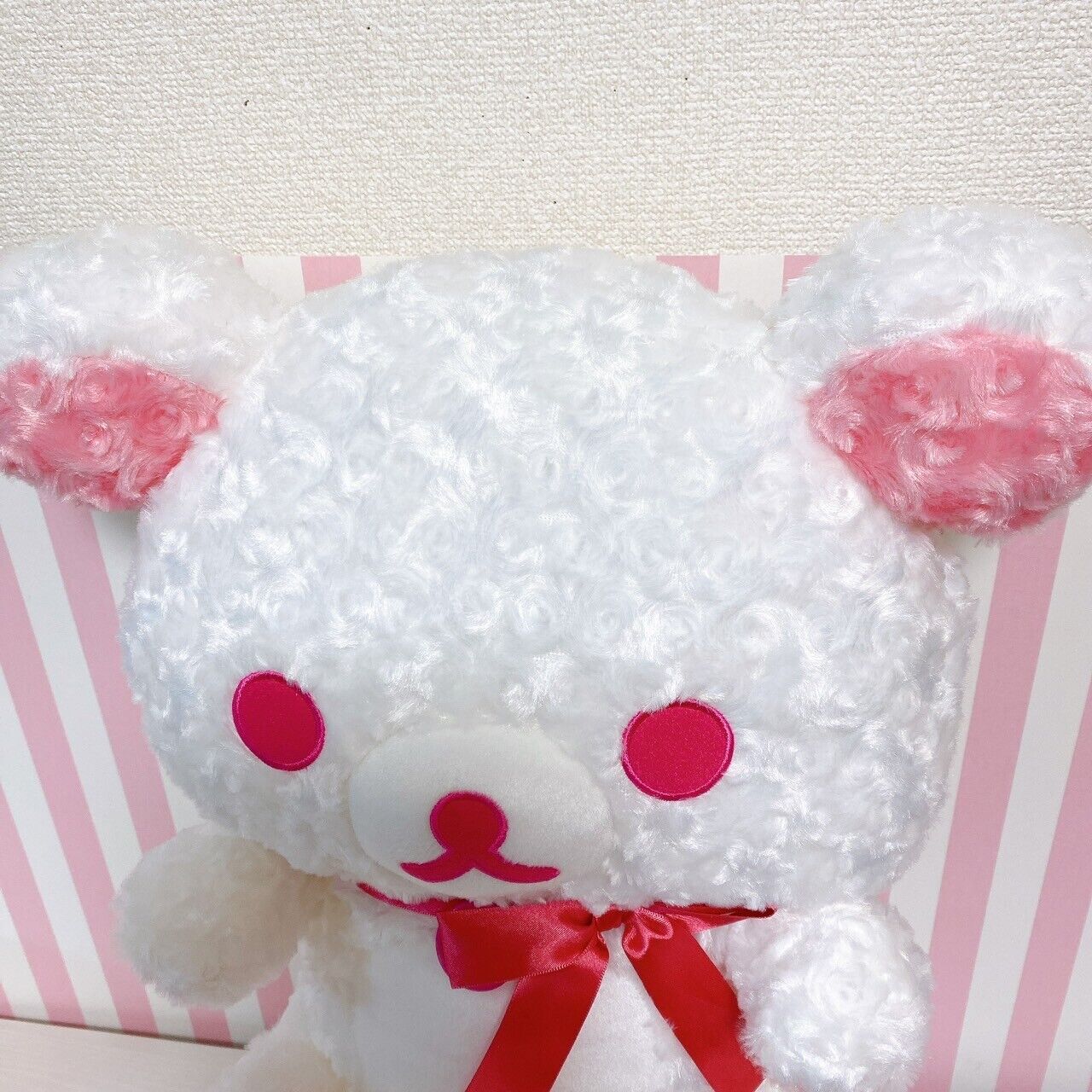 San-x Rilakkuma Korilakkuma Plush Soft Stuffed Toy White Rose Boa Ribbon Pink