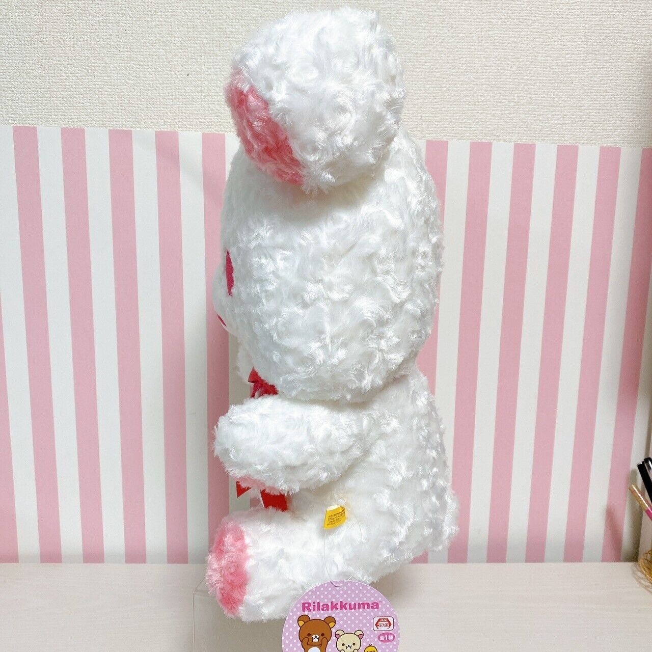 San-x Rilakkuma Korilakkuma Plush Soft Stuffed Toy White Rose Boa Ribbon Pink