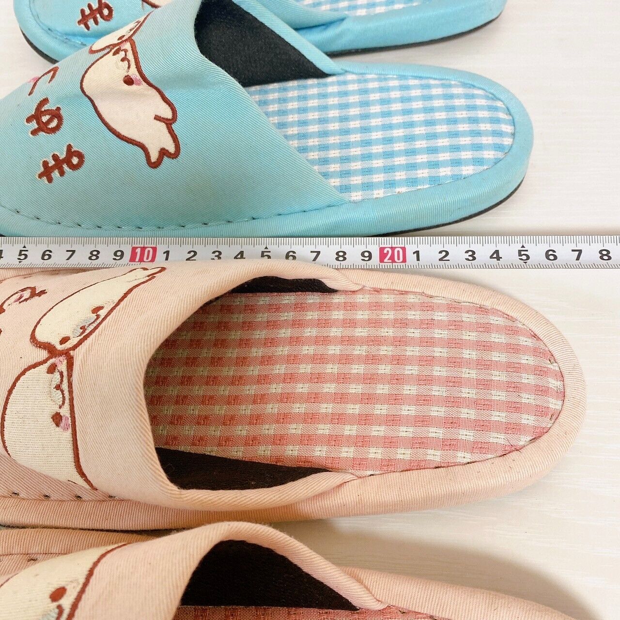 San-X Mamegoma Slippers Room Shoes Set 2 Pink Blue Sea Animals Plaid Kawaii Rare