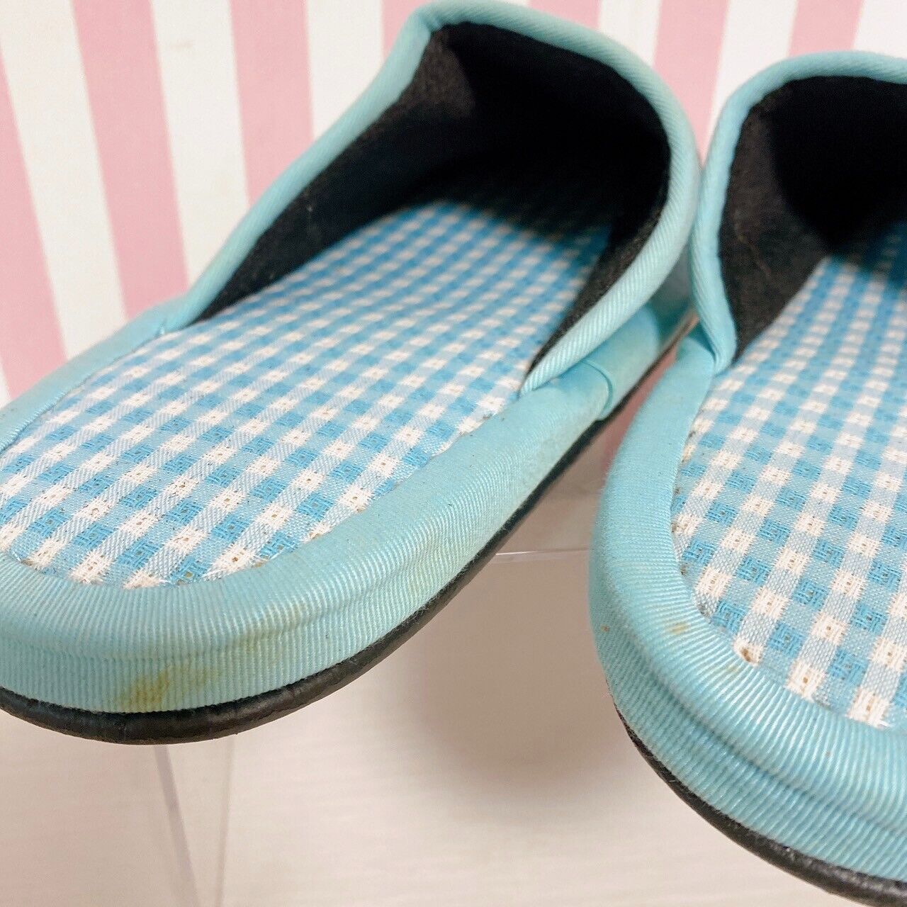 San-X Mamegoma Slippers Room Shoes Set 2 Pink Blue Sea Animals Plaid Kawaii Rare