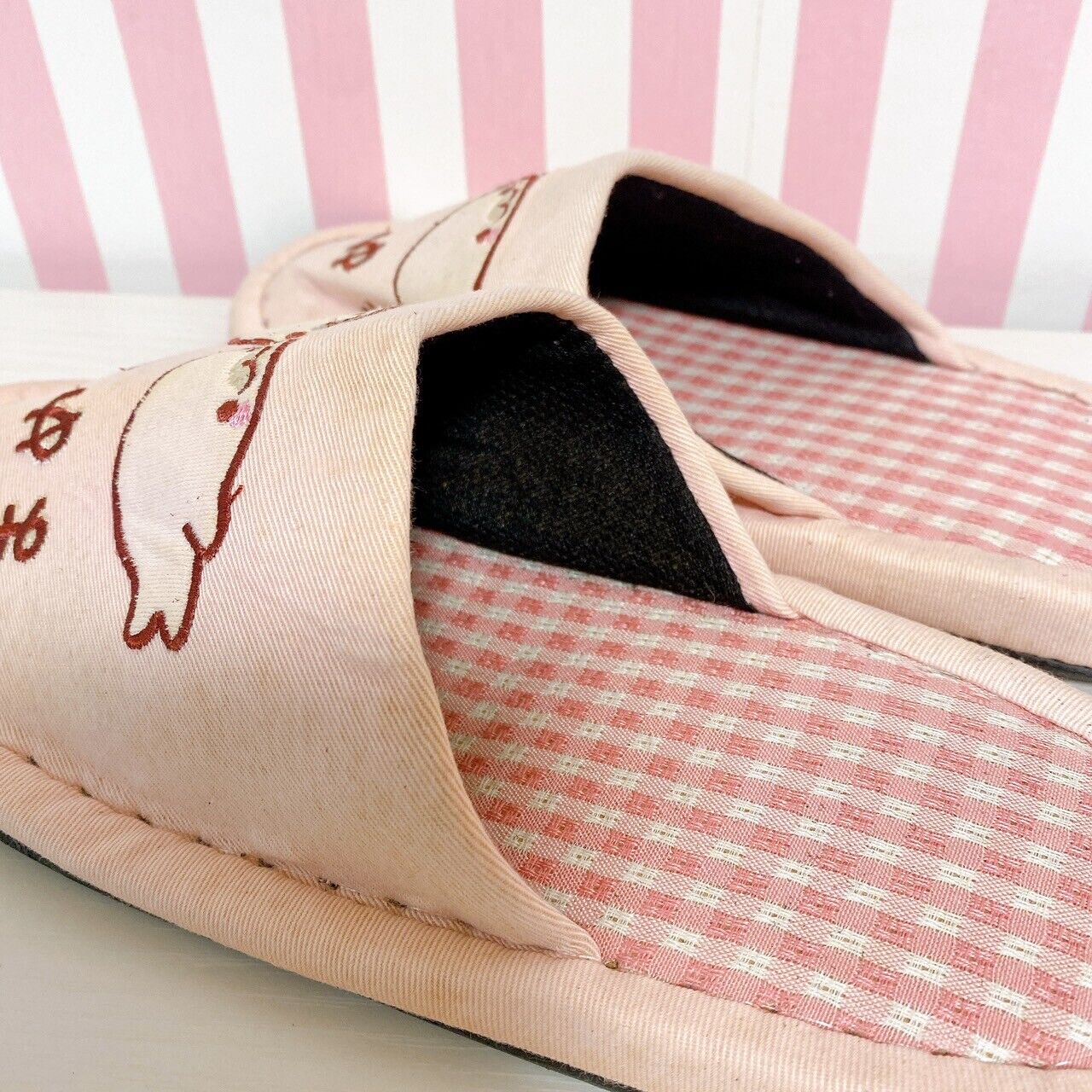 San-X Mamegoma Slippers Room Shoes Set 2 Pink Blue Sea Animals Plaid Kawaii Rare