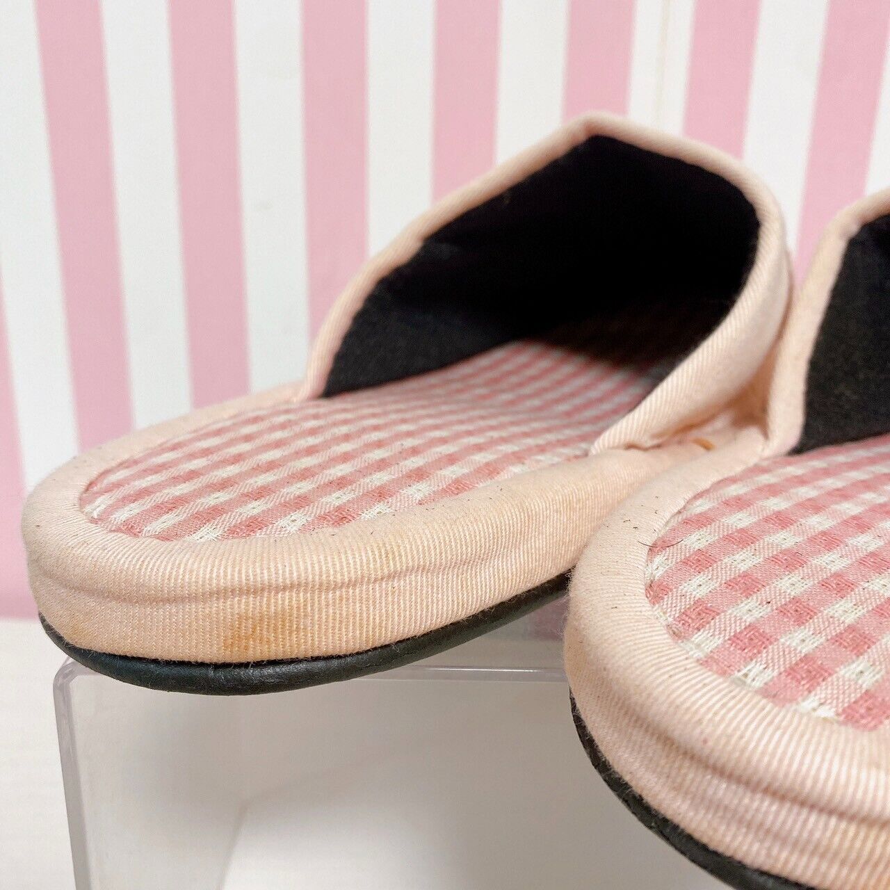 San-X Mamegoma Slippers Room Shoes Set 2 Pink Blue Sea Animals Plaid Kawaii Rare