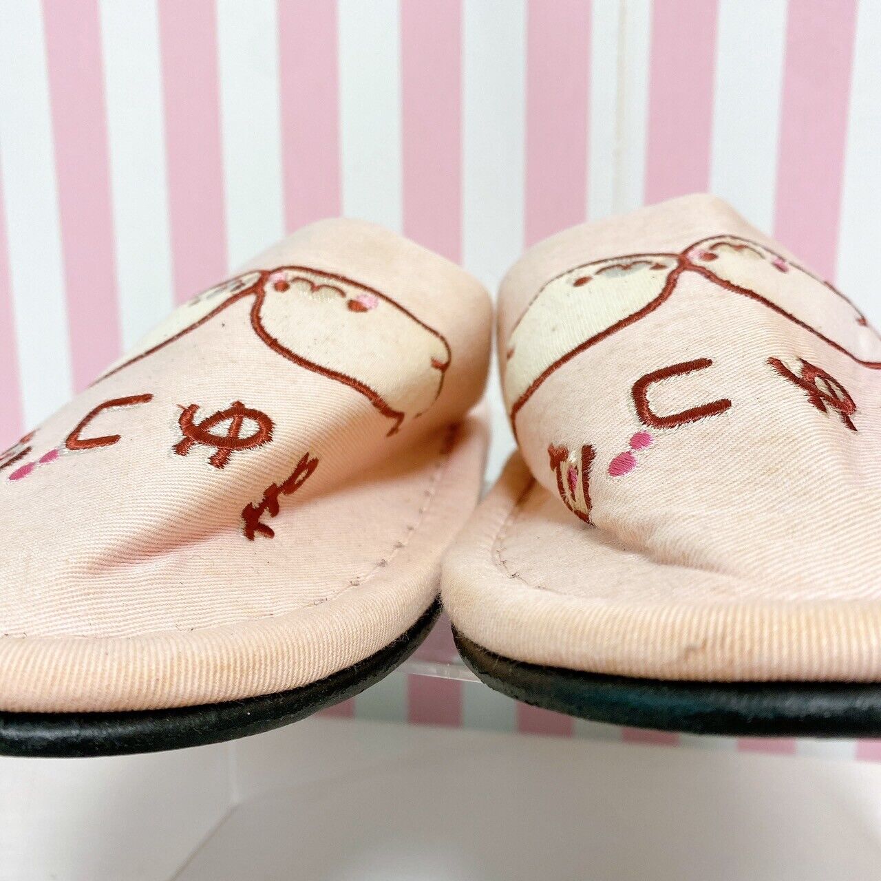 San-X Mamegoma Slippers Room Shoes Set 2 Pink Blue Sea Animals Plaid Kawaii Rare