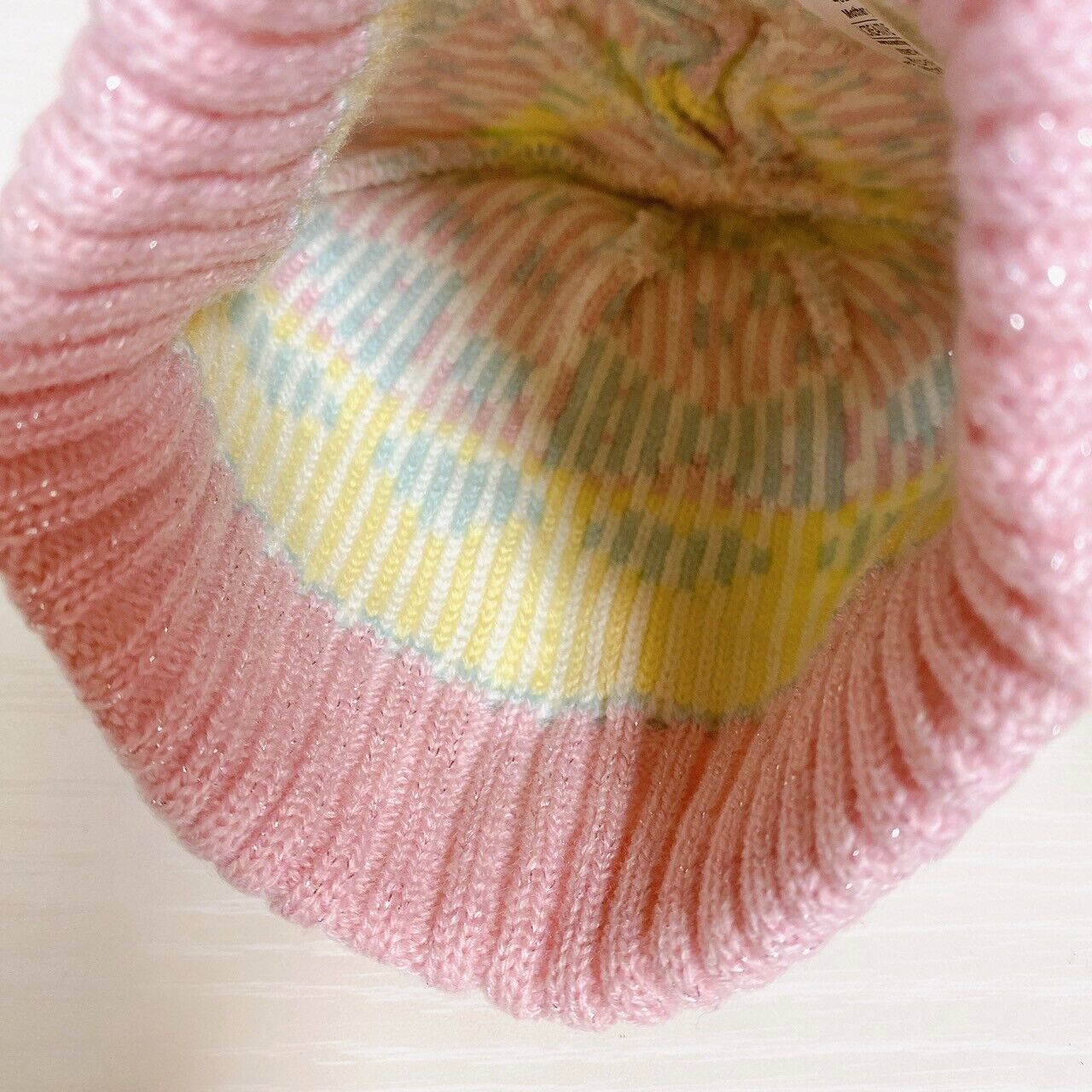 Mother Garden Knit Hat Cap Fluffy Strawberry Ribbon Heart Pink Blue Yellow Rare