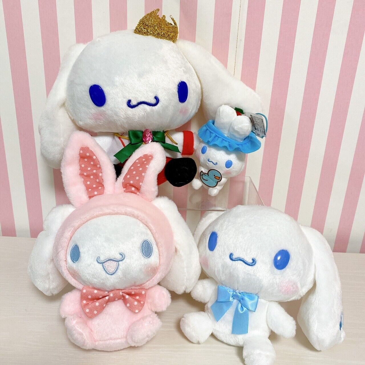 Sanrio Cinnamoroll Small Plush Set 3 Soft Stuffed Toy Fluffy Rabbit Shampoo Hat