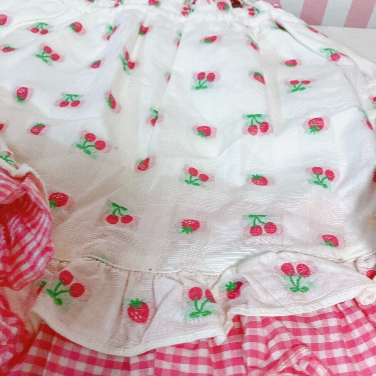 Mezzo Piano Kids Skirt 120cm Cherry Strawberry Frill Red White Ribbon Plaid Rare