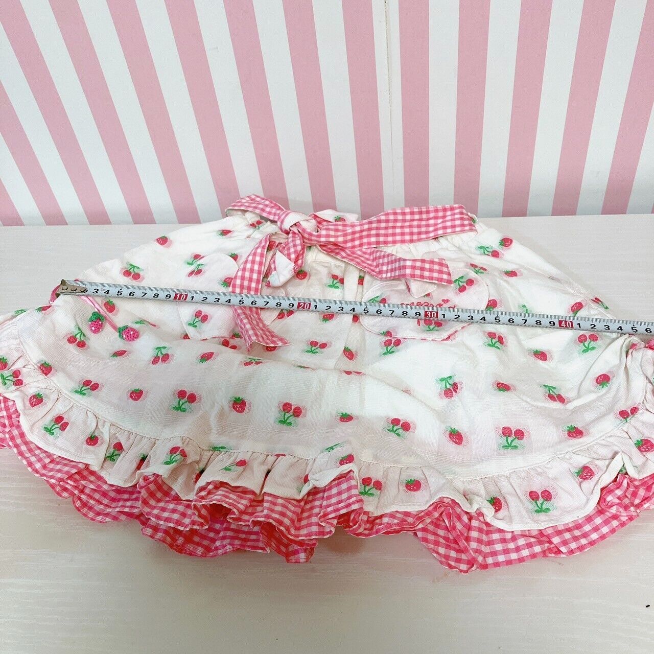 Mezzo Piano Kids Skirt 120cm Cherry Strawberry Frill Red White Ribbon Plaid Rare