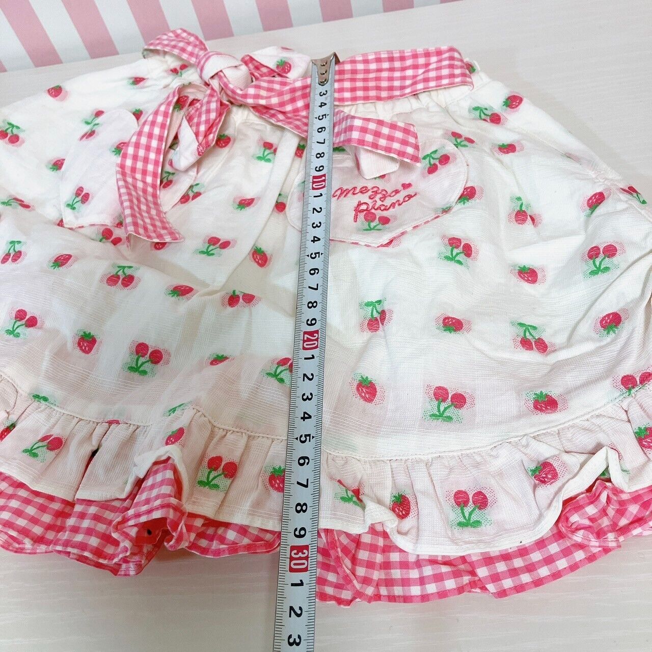 Mezzo Piano Kids Skirt 120cm Cherry Strawberry Frill Red White Ribbon Plaid Rare