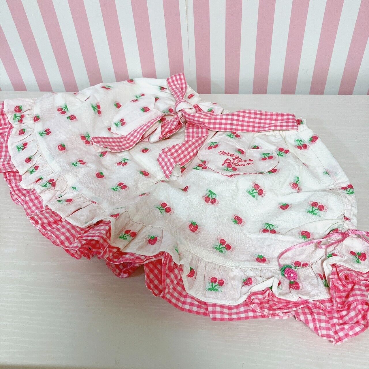 Mezzo Piano Kids Skirt 120cm Cherry Strawberry Frill Red White Ribbon Plaid Rare