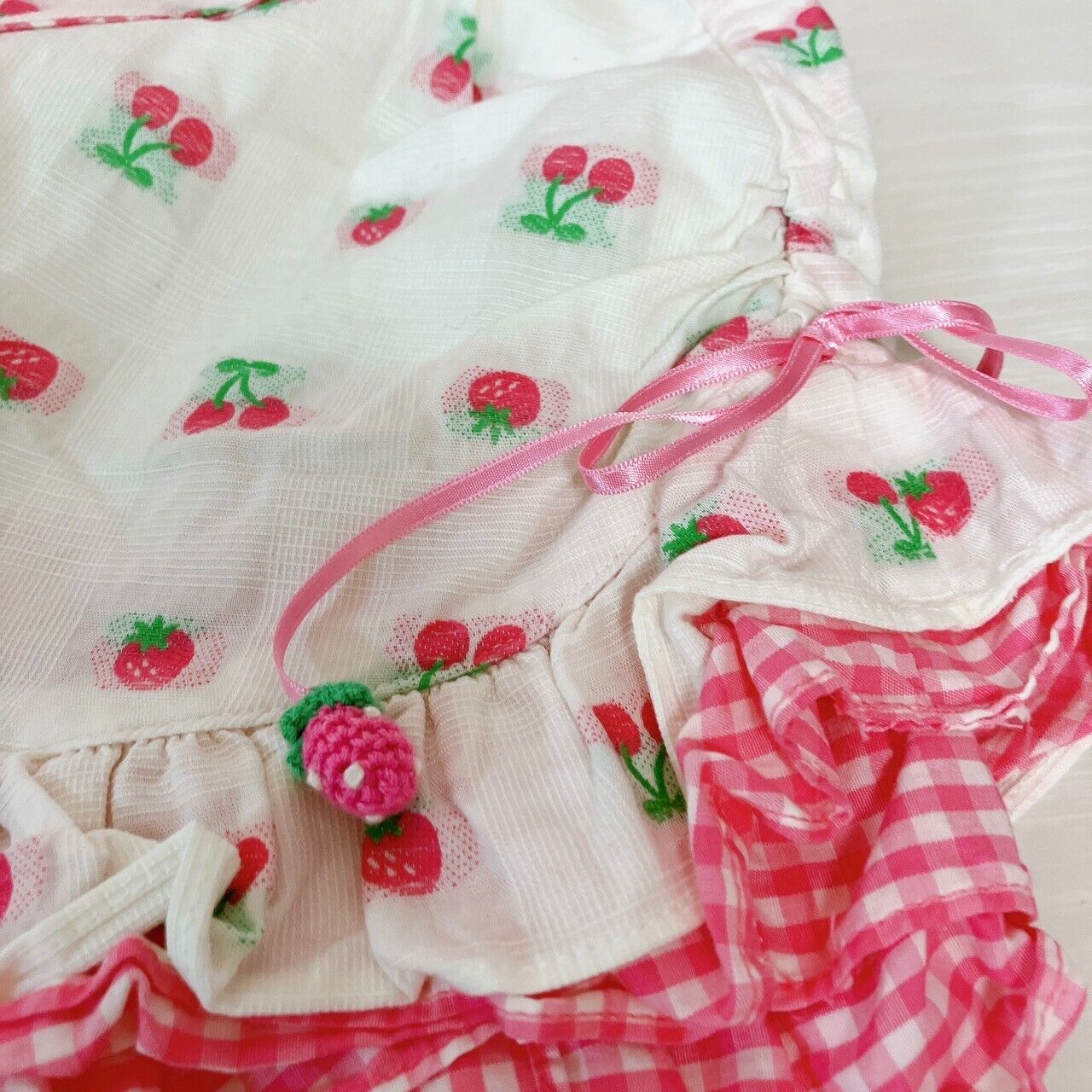 Mezzo Piano Kids Skirt 120cm Cherry Strawberry Frill Red White Ribbon Plaid Rare