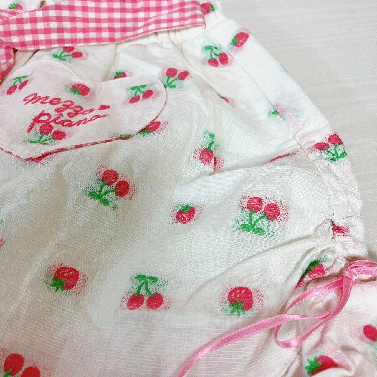 Mezzo Piano Kids Skirt 120cm Cherry Strawberry Frill Red White Ribbon Plaid Rare