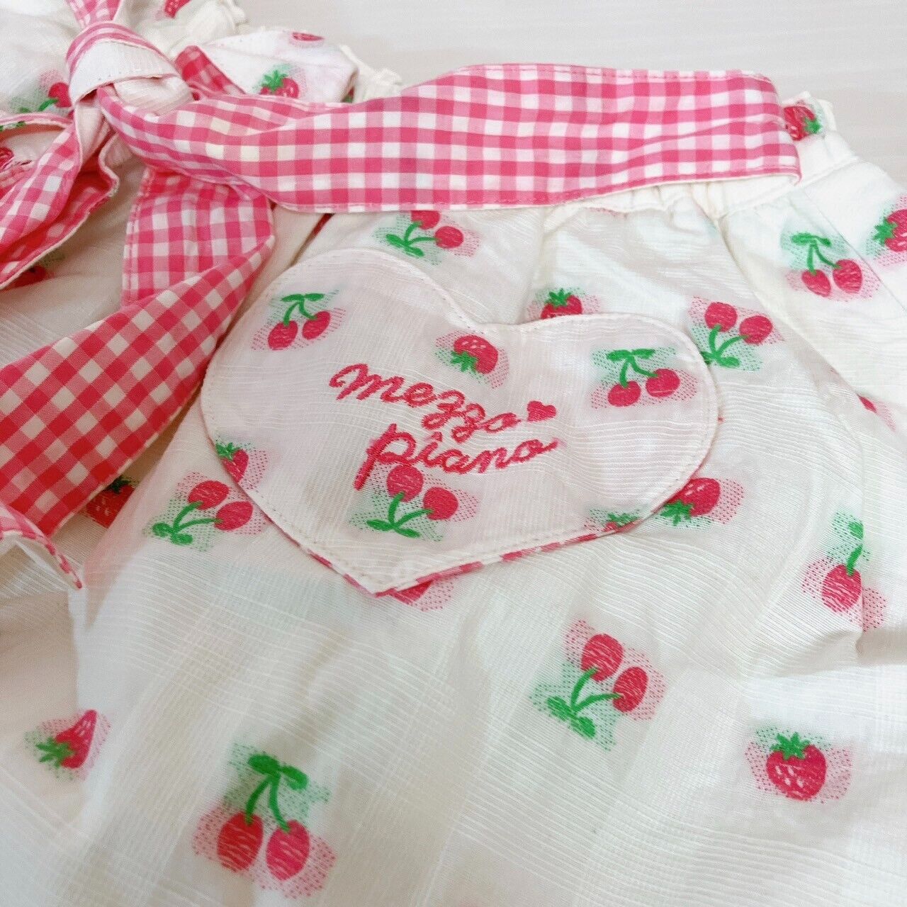 Mezzo Piano Kids Skirt 120cm Cherry Strawberry Frill Red White Ribbon Plaid Rare