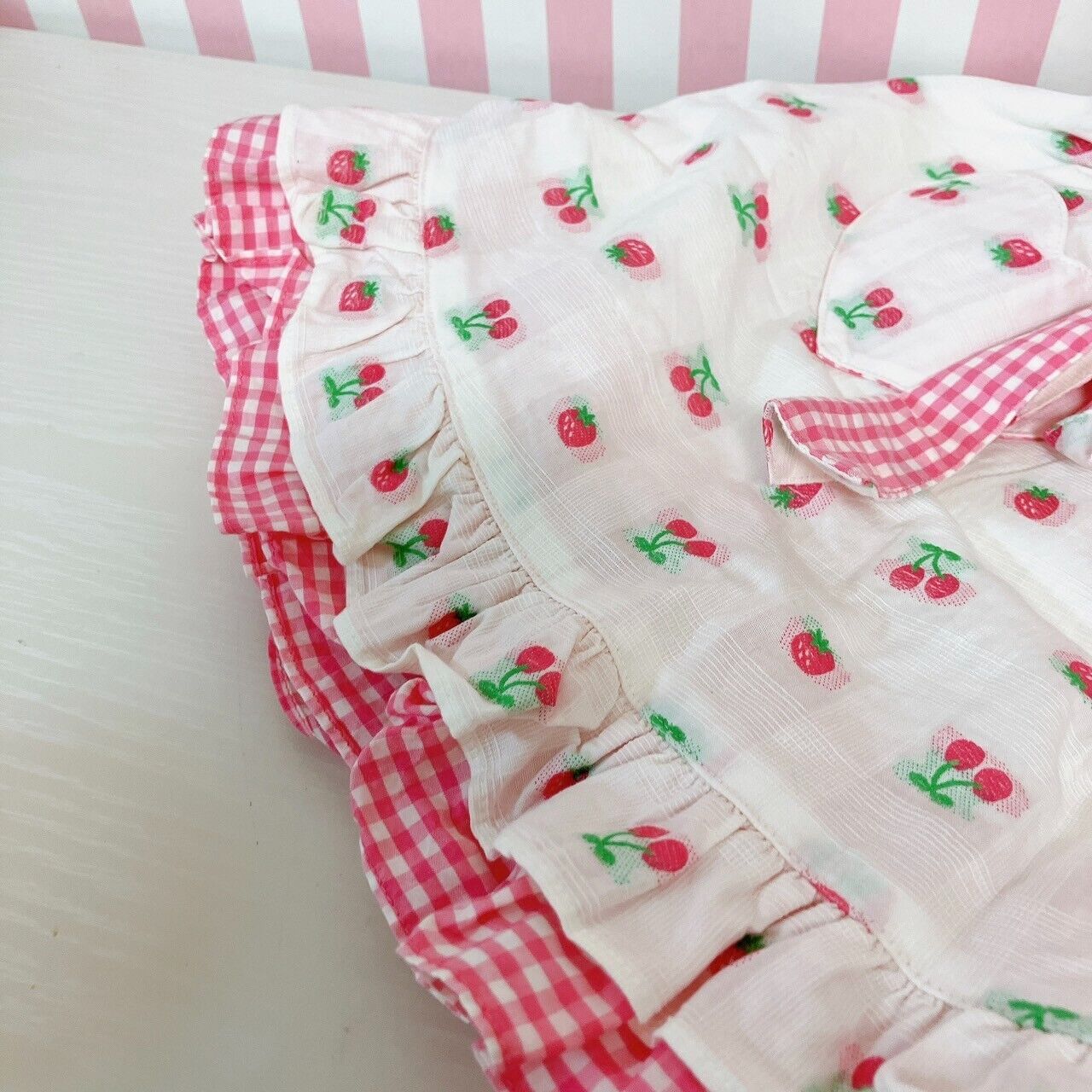 Mezzo Piano Kids Skirt 120cm Cherry Strawberry Frill Red White Ribbon Plaid Rare