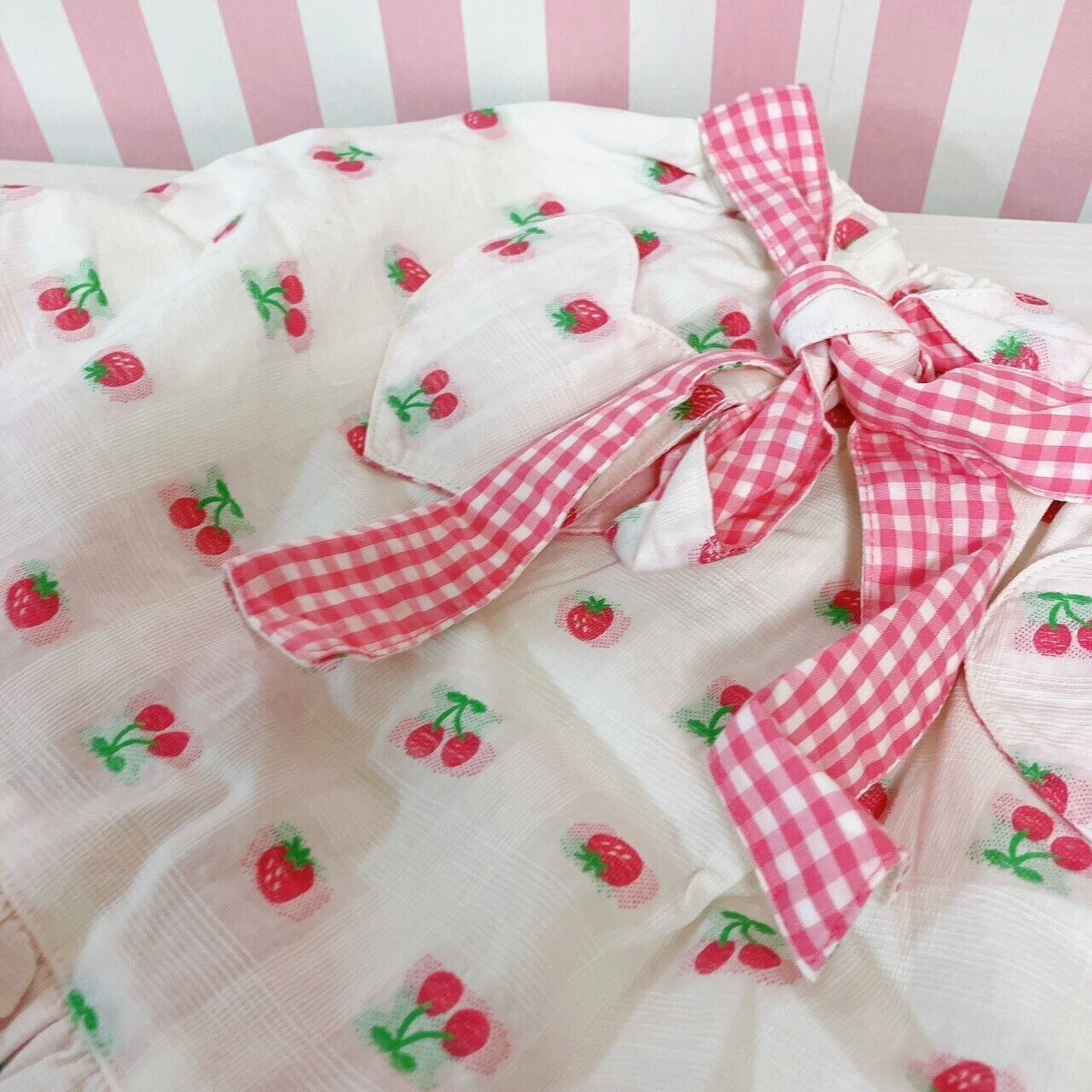 Mezzo Piano Kids Skirt 120cm Cherry Strawberry Frill Red White Ribbon Plaid Rare